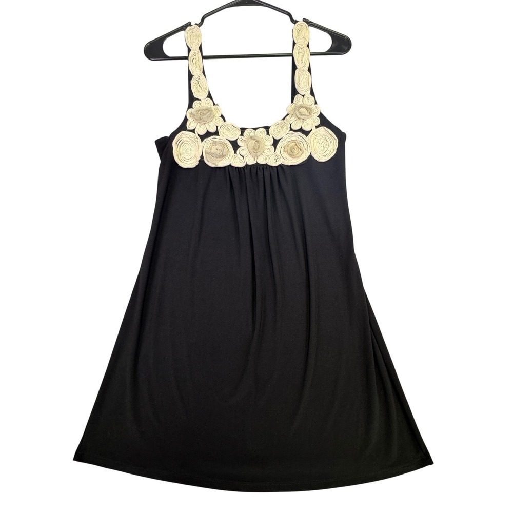 Star Vixen‎ Dress Women's Large Black Mini Cream Rose Floral Applique Sleeveless